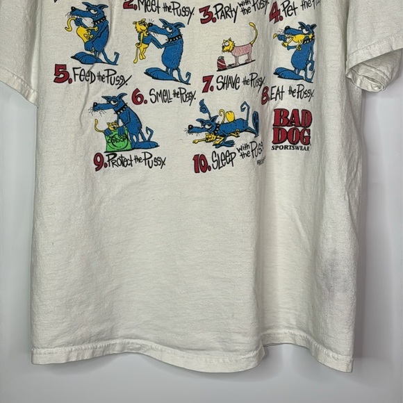 Vintage Bad Dog Things To Do At A Party Innuendo Raunchy Stained Tshirt XL - Picture 6 of 11